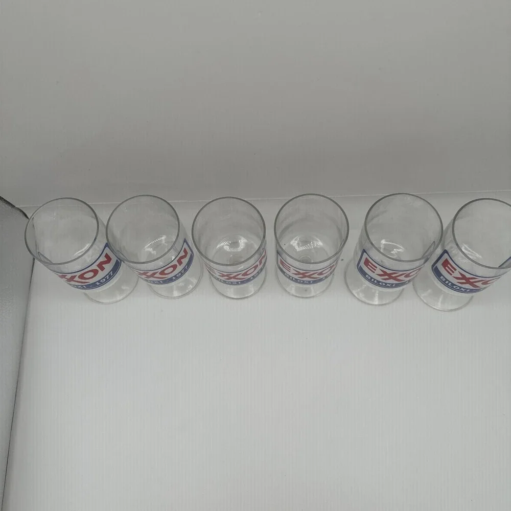 Set of 6 Vintage Exxon Biloxi 1977 Footed Goblet Promo Glasses Gas Station